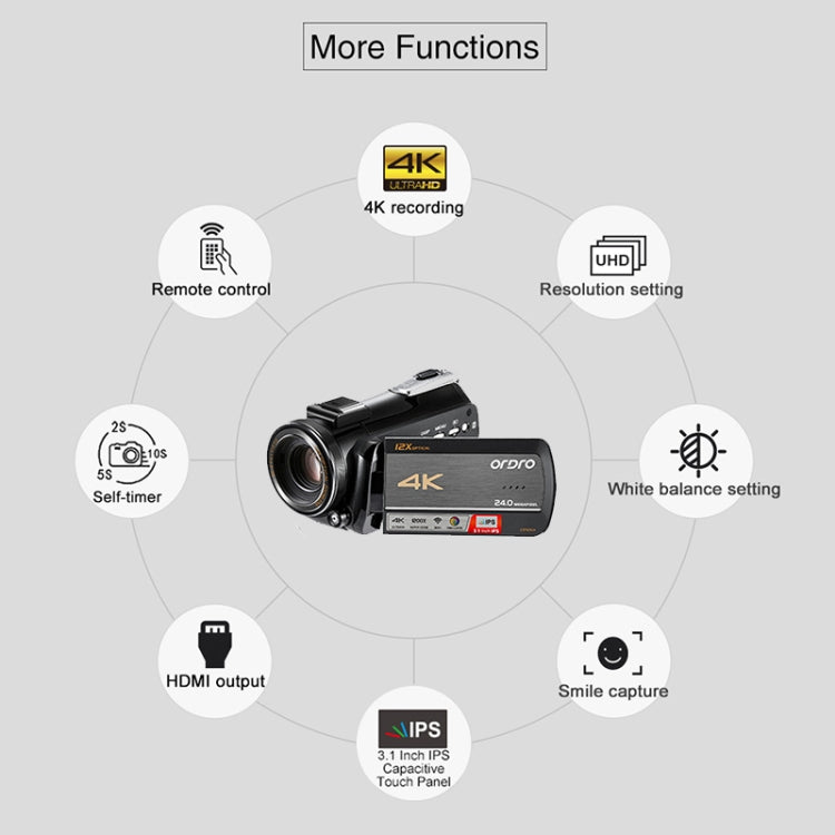 ORDRO AC5 4K HD Night Vision WiFi 12X Optical Zoom Digital Video DV Camera Camcorder, Standard, Standard + Microphone, Standard + Microphone + Handheld Stand, Standard+ Microphone + Fill Light ORDRO AC5 4K HD Night Vision WiFi 12X Optical Zoom Digital Video DV Camera Camcorder, Standard, Standard + Microphone, Standard + Microphone + Handheld Stand, Standard+ Microphone + Fill Light